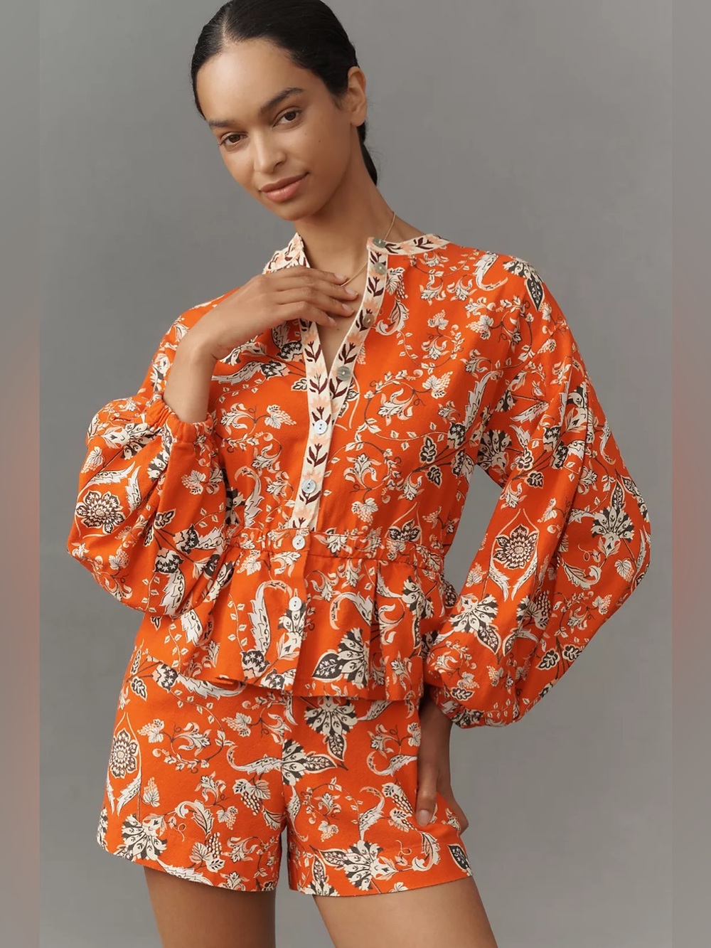 Farm Rio x Anthropologie Long-Sleeve Printed Romper